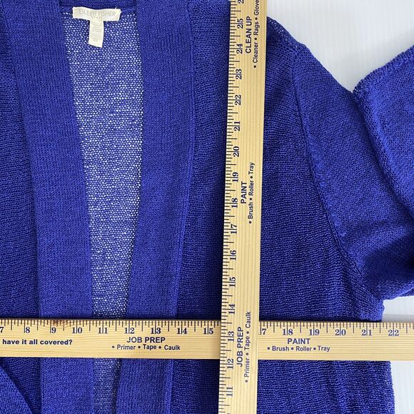 Eileen Fisher Women Sweater Size 2X Blue Loose Knit Linen Blend Open Front - Picture 10 of 11
